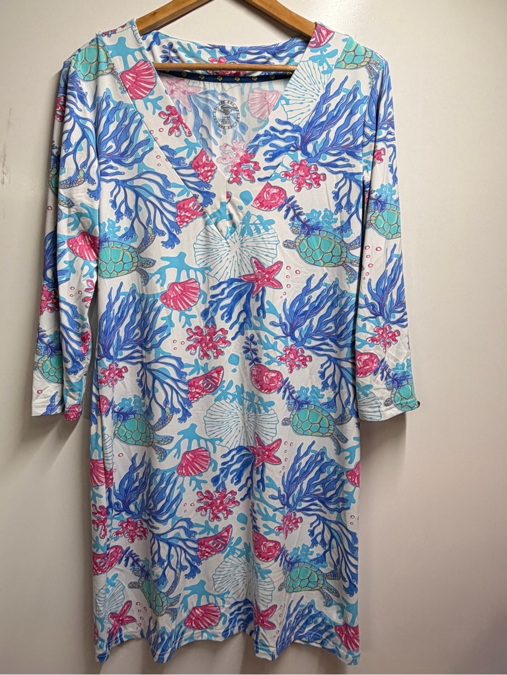 Banana Boat UPF 50+ dress 3/4 sleeve  dress sea turtles size large woman